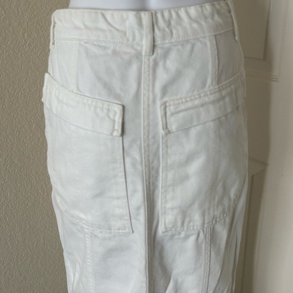 ZARA White Denim Front Slit Long Ankle Length Front Back Pocket Skirt Small - Picture 4 of 10